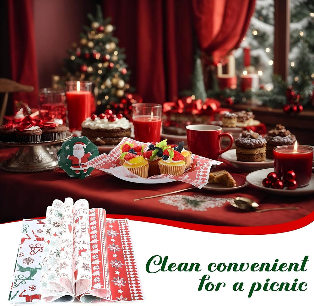 Reallnaive 600 Pcs Christmas Elk Wax Paper Sheets for Food 12 x 12 Inch