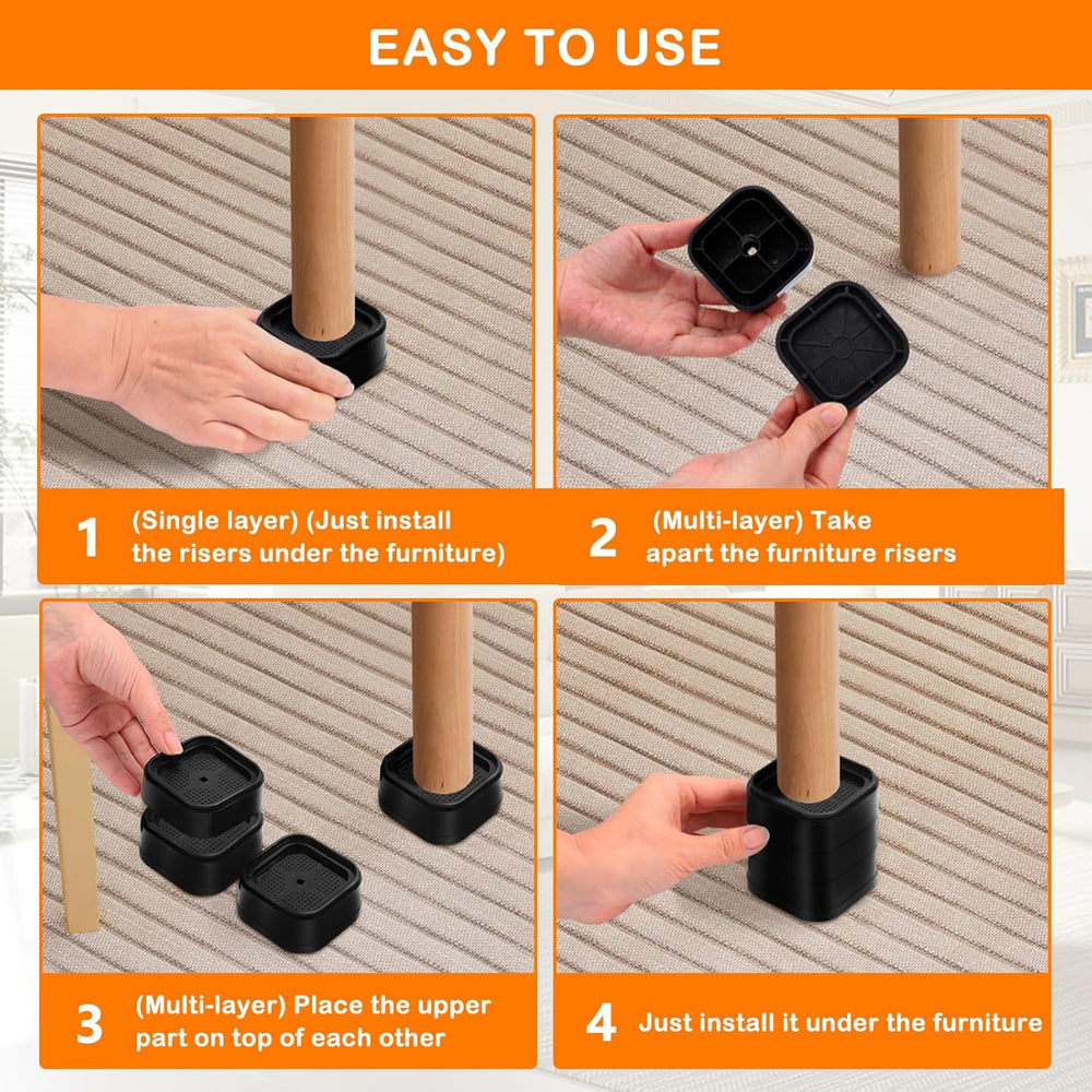 Furniture Risers Adjustable Bed Risers Heavy Duty Lifts Height 3", Squar...