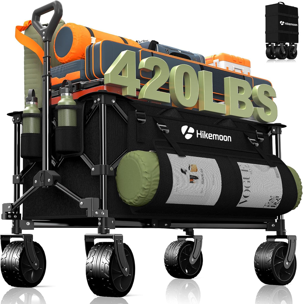 HIKEMOON 150L Collapsible Wagon Compact with Big Wheels, 420LBS Black