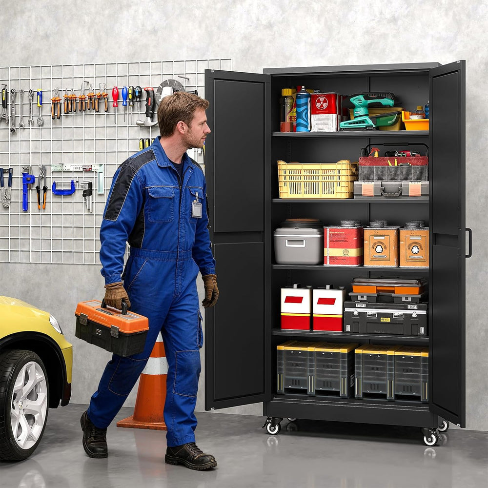 BYNSOE Metal Garage Storage Cabinet with 4 Adjustable Shelves Storage Cabinet...