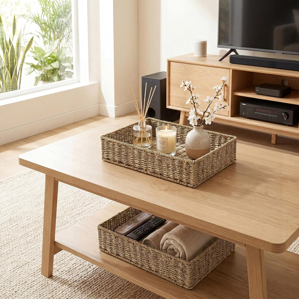StorageWorks Large Seagrass Tray for Bathroom, Seagrass Storage Baskets for S...