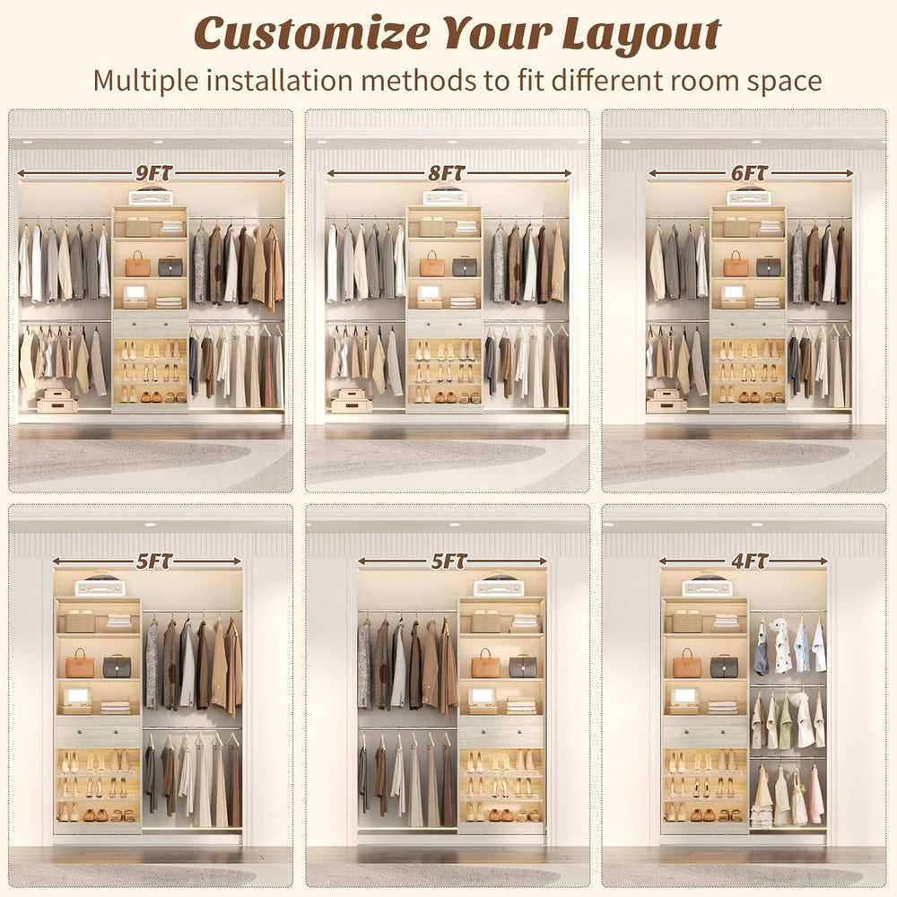 Armocity Wood Closet Organizer System - 4FT-9FT Expandable Wardrobe Closet wi...