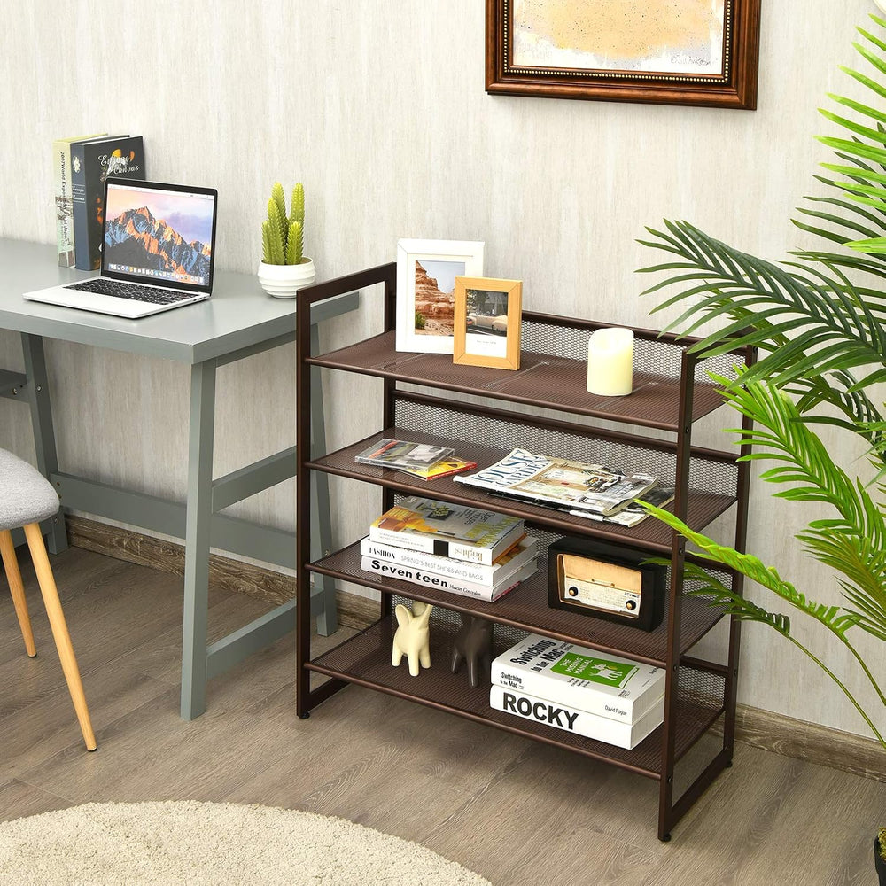 Tangkula Freestanding 4-Tier Metal Shoe Rack, Brown