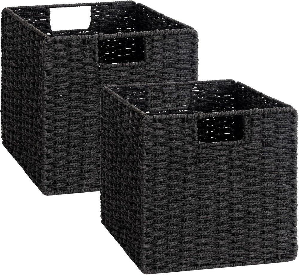 StorageWorks 11 inch Cube Storage Bins, Foldable Wicker Baskets, Black