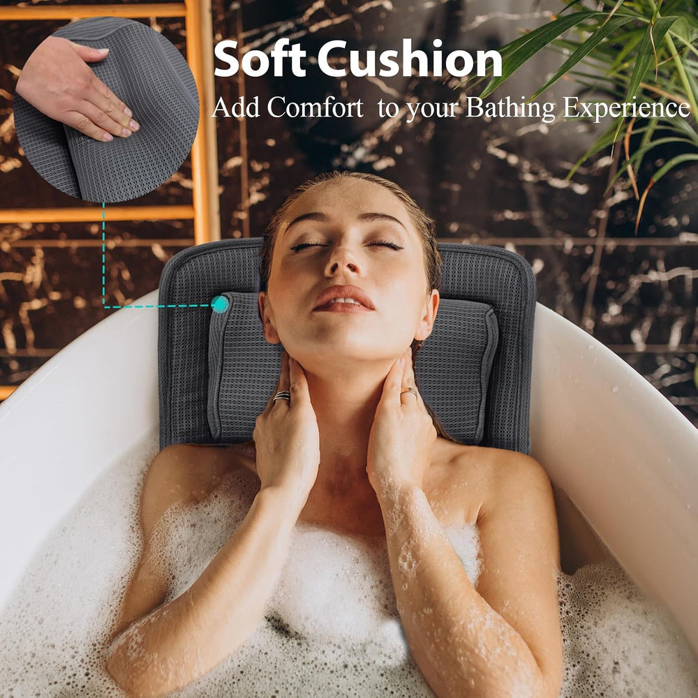 Full Body Bath Pillow Adjustable Lumbar Pillow 14 Suction Cups Gray