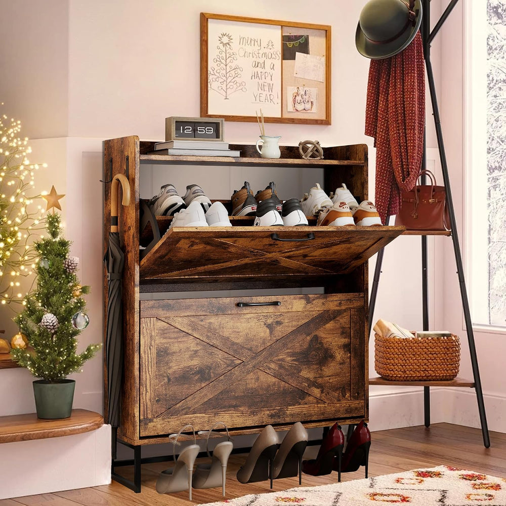 YIKEHOME Shoe Storage Cabinet for Entryway with 2 Flip Drawers, Freestanding ...