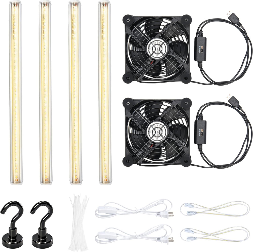 LUVCOSY 4 Pack T5 Grow Light Strips + 2 Pack USB Fans for Indoor Plants