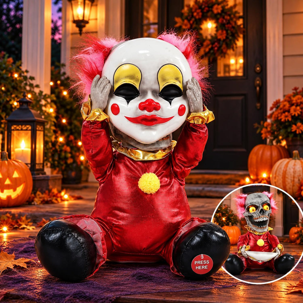 Quntis 13Inch Halloween Animatronic Clown with Sound & Touch Activated, F...