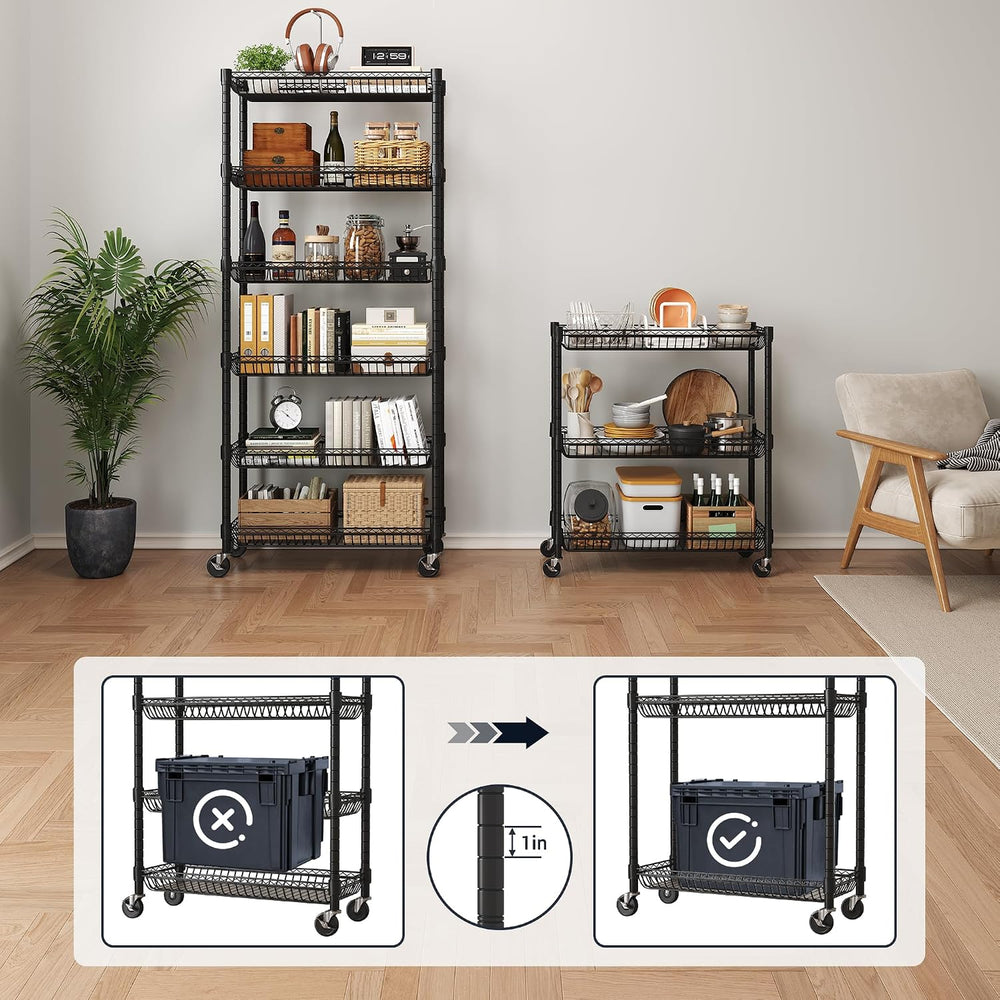 3-Tier Rolling Storage Shelves with Wire Baskets,30 x 13.5 x 30in