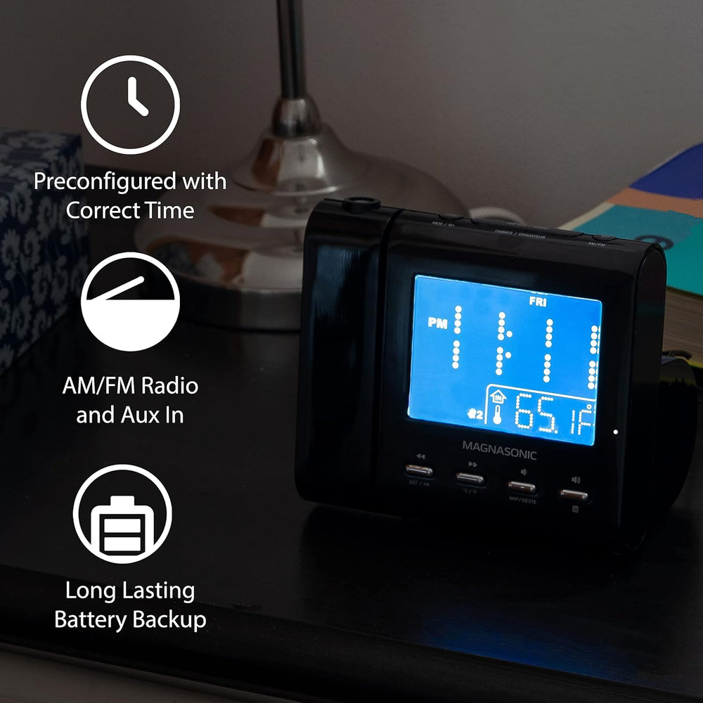 Magnasonic Projection Alarm Clock with AM/FM Radio, Battery Backup, Auto Time...