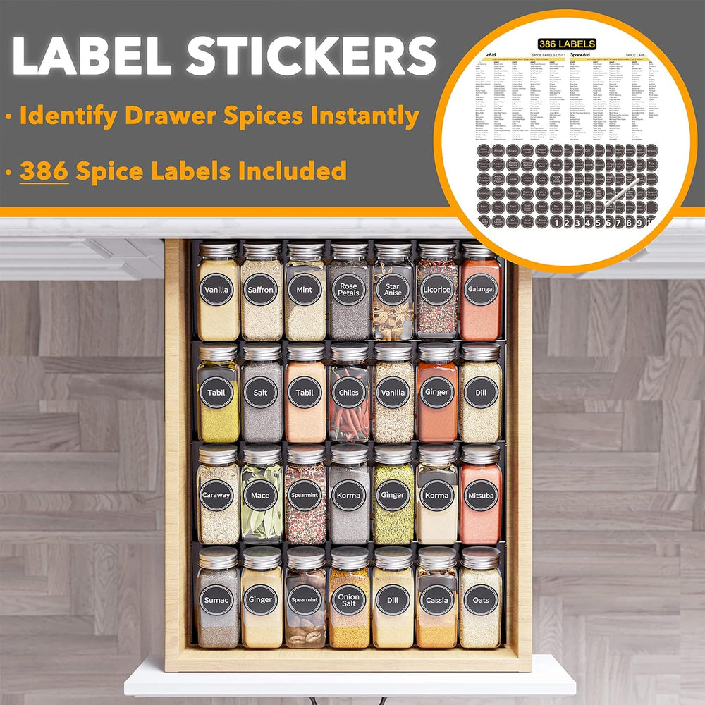 SpaceAid Spice Drawer Organizer with 28 Spice Jars, 386 Spice Labels, 4 Tier ...