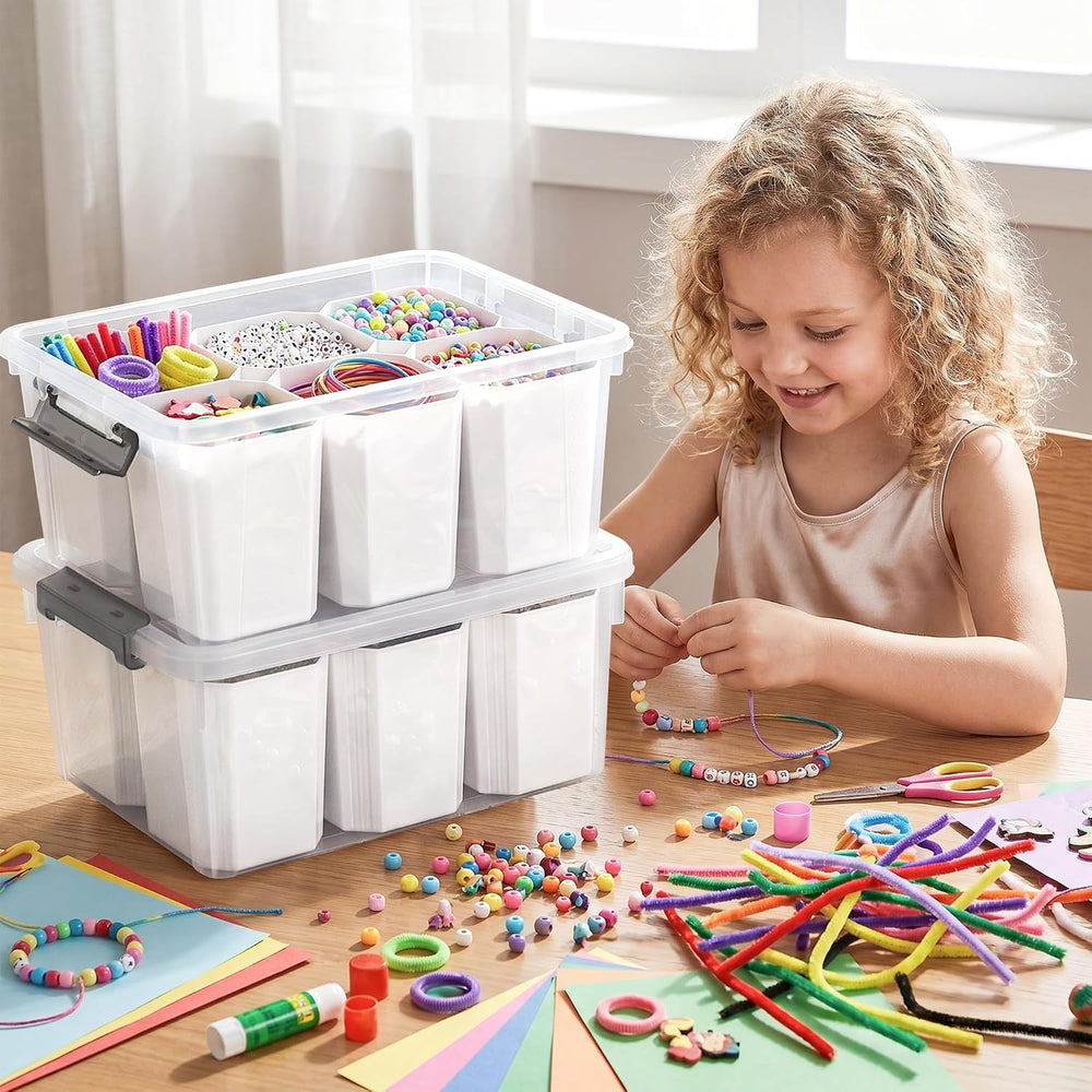 Citylife 17QT 2-Pack Clear Storage Bins with Lid 6 inserts Stackable