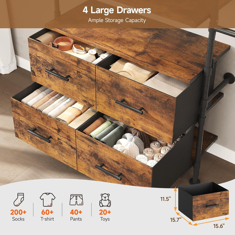 ONBRILL T4 Closet System with Stepless Dimmable LED Light, Rustic Brown