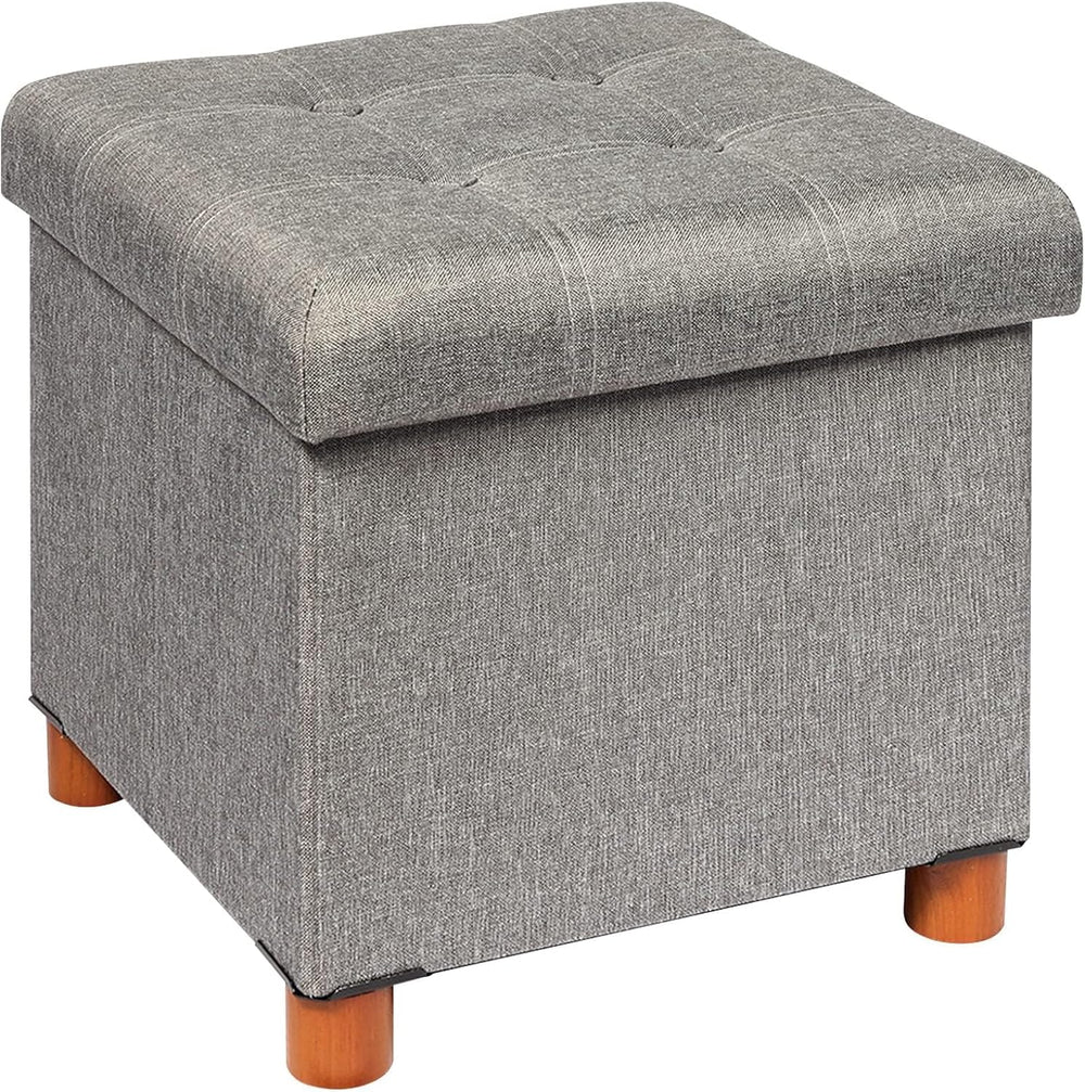 B FSOBEIIALEO 15" Square Storage Ottoman with Tray, Wood Legs, Linen Grey