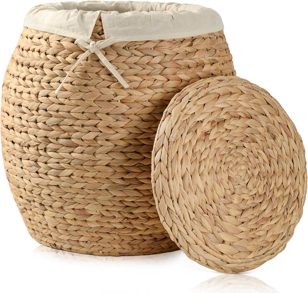 Wicker Basket with Lid Decorative Storage - Large Blanket Basket for Living R...
