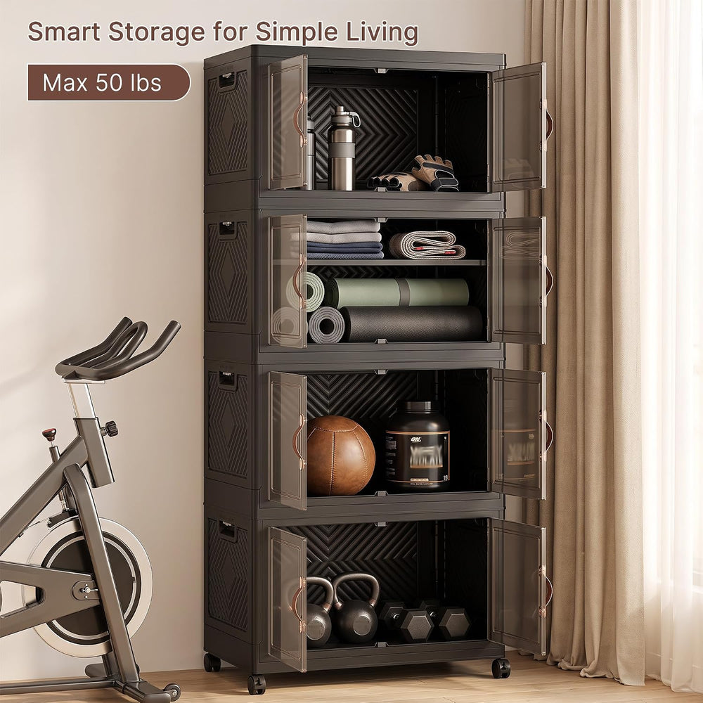 165QT Stackable Storage Bins with Lids, Collapsible Storage Cabinet