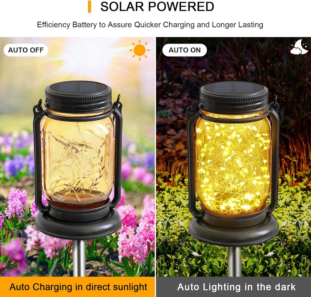4Pack Hanging Solar Lantern,Vintage Glass Mason Jar Solar Fairy Lights