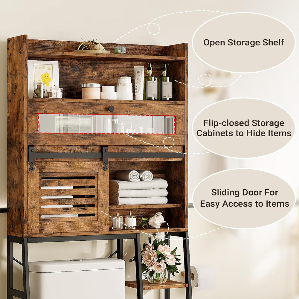 IRONCK Over The Toilet Storage Cabinet with Sliding Barn Door