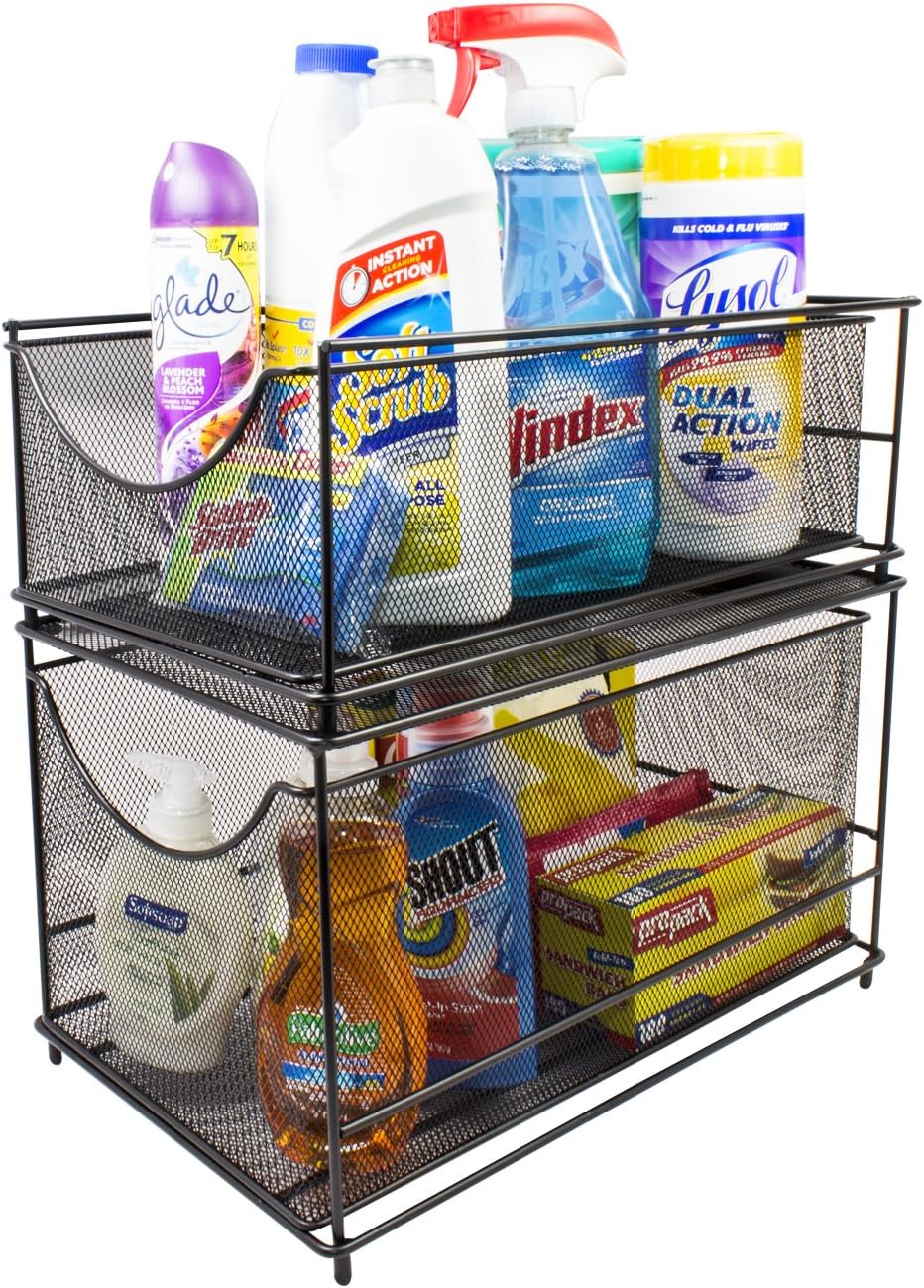 Sorbus Under Sink Organizer, Pull-Out Mesh Drawer (Black)