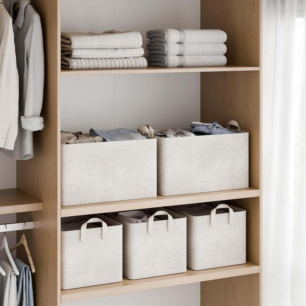 StorageWorks Linen Closet Storage Bins, 45L Storage Baskets, Beige, 2-Pack