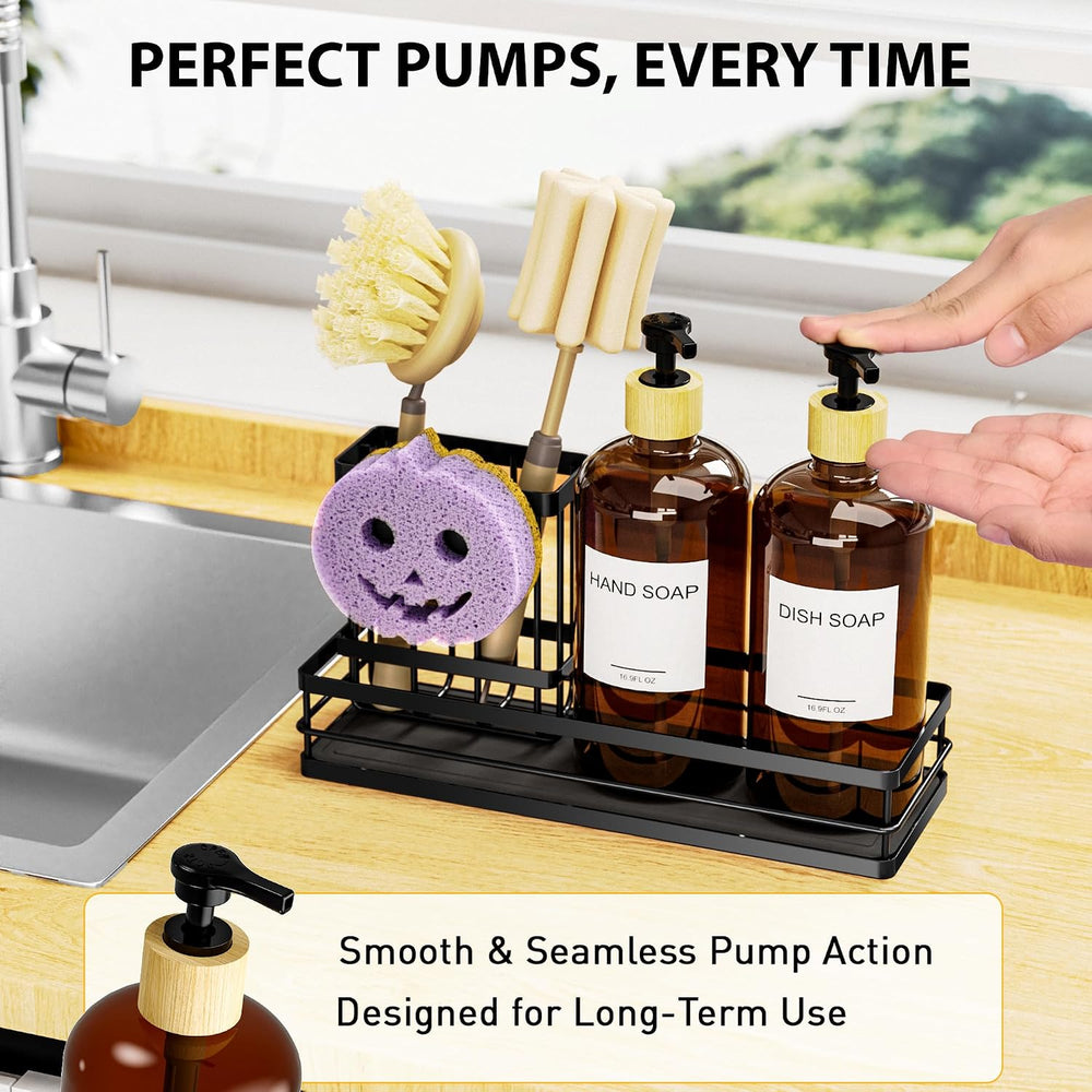 Moforoco Kitchen Dish Soap Dispenser Set, 16OZ Glass Bottle, Hand and Dish So...