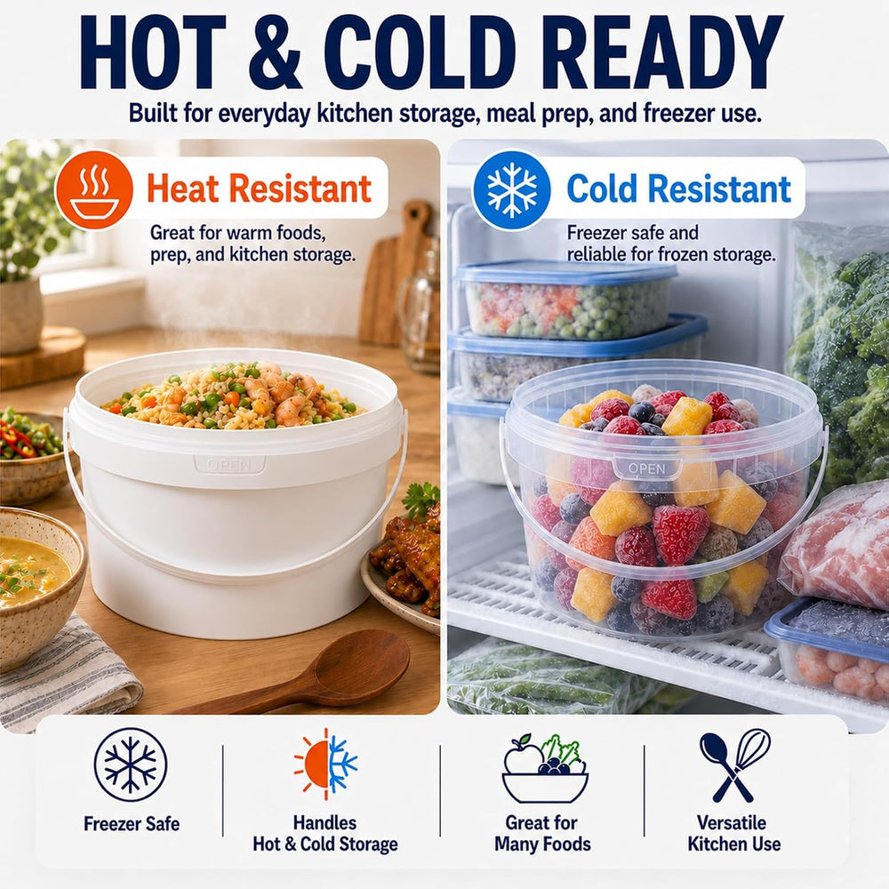 METAPACK 135 fl oz / 1 gal Clear Food Grade Plastic Buckets with Lids & H...