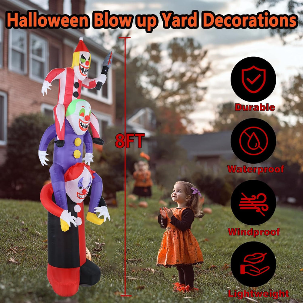 LETIME 8FT Halloween Inflatables 3 Scary Clowns Stacked in Human Ladder