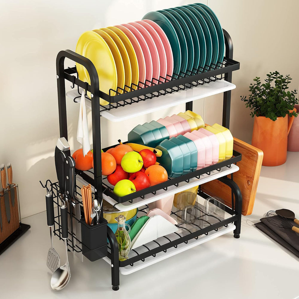 1Easylife Drying Rack, Metal 3-Tier Large Capacity Dish Rack with Utensil Hol...