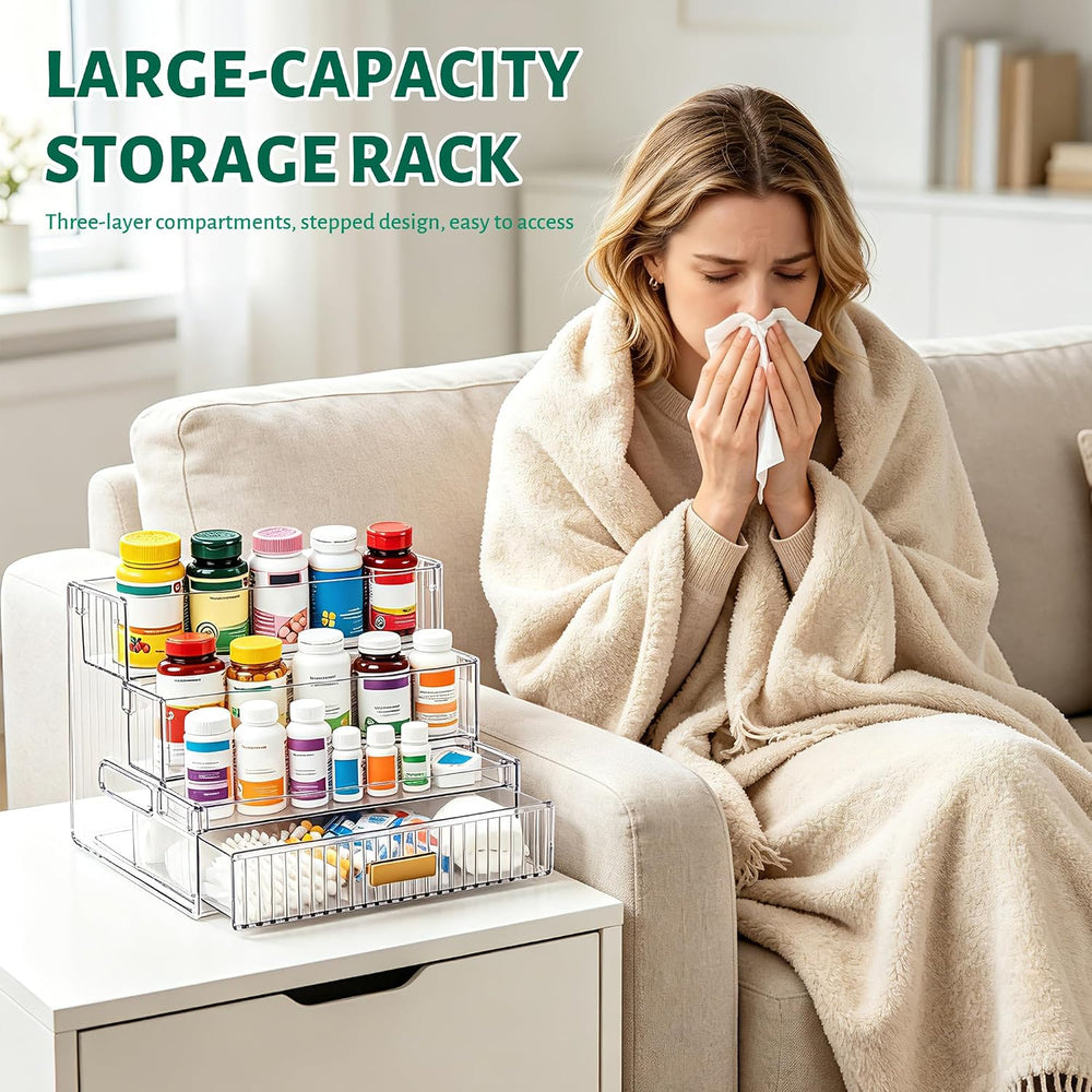 3 Tier Vitamin Storage Organizer with Drawer, Medicine Cabinet Organizer