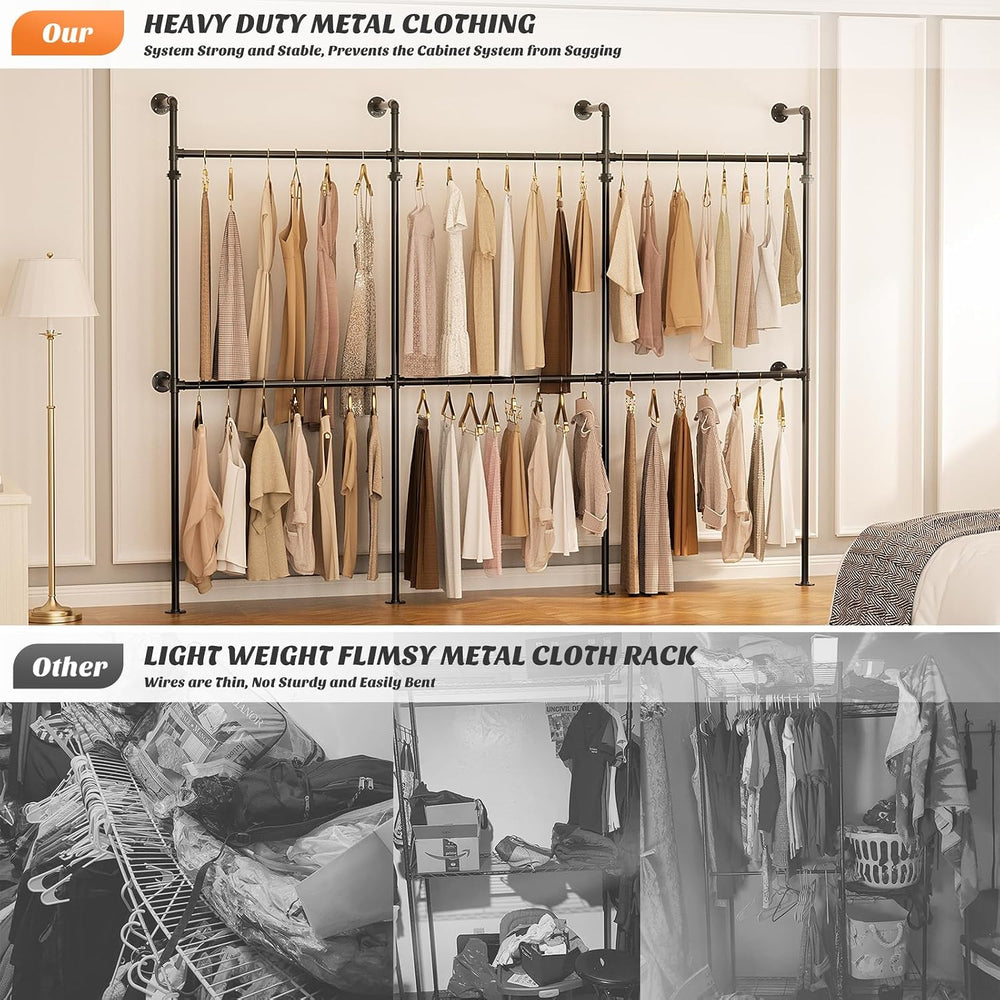 Aheaplus Industrial Pipe Clothing Rack, Reversible 9.85FT Clothes Rack
