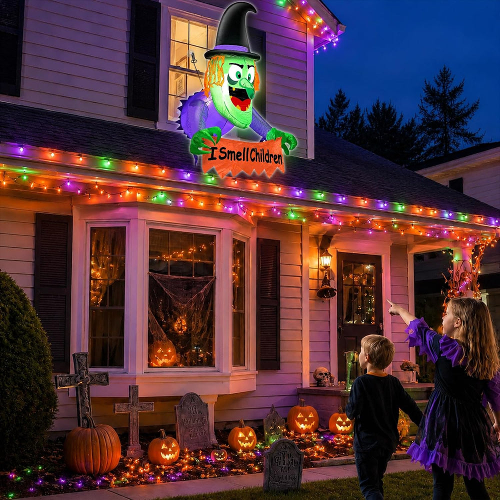 3.5 FT Halloween Inflatable Witch Broke Out from Window Blow Up