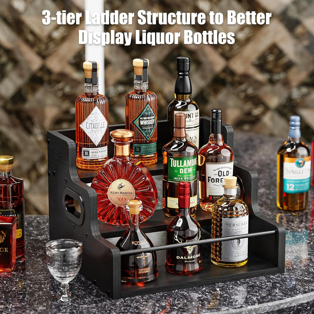 KLM Liquor Bottle Display Shelf, Coffee Syrup Rack Organizer,Black