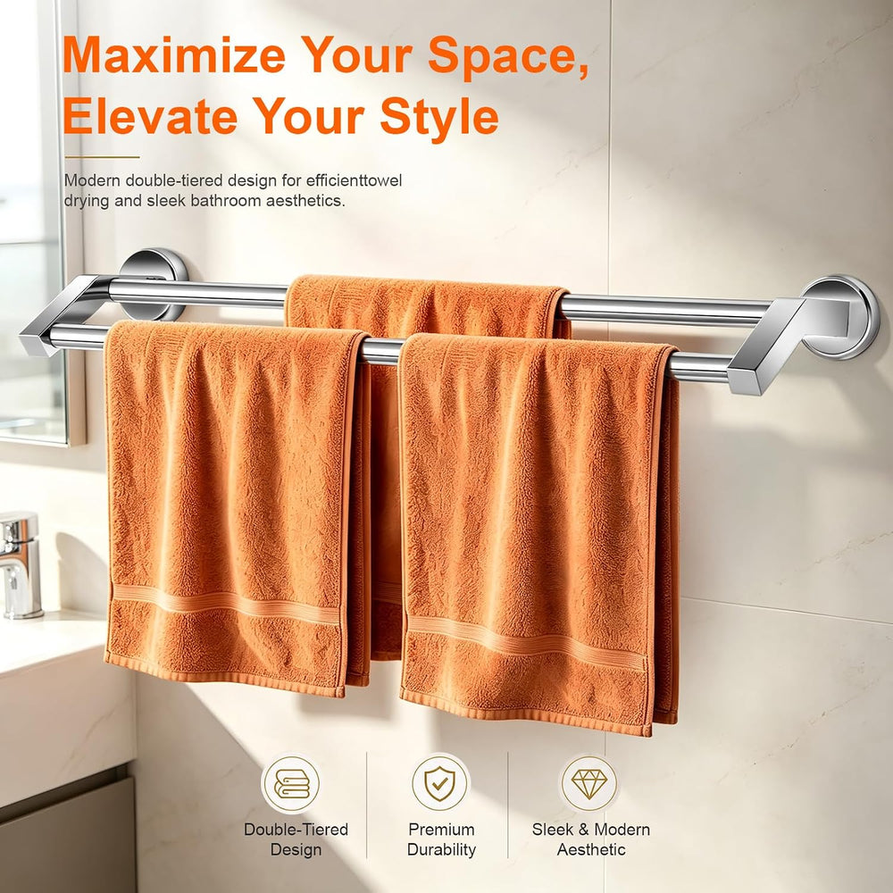 30" SUS304 Double Towel Bar,Chrome Wall Mount Towel Rack