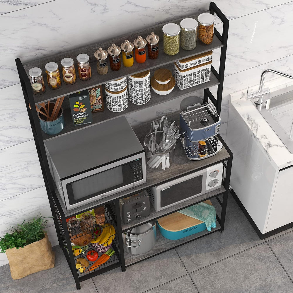 Kitchen Bakers Rack with Baskets,Free Standing Shelf,5-Tier Kitchen Utility S...