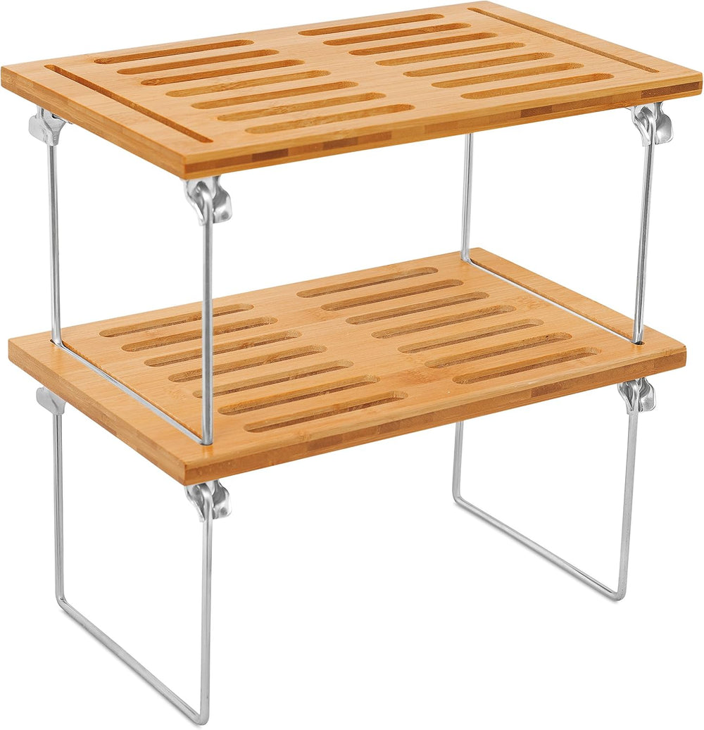 Internet's Best Stacking Utility Shelf, Bamboo 2-Tier Cabinet Organizer, ...