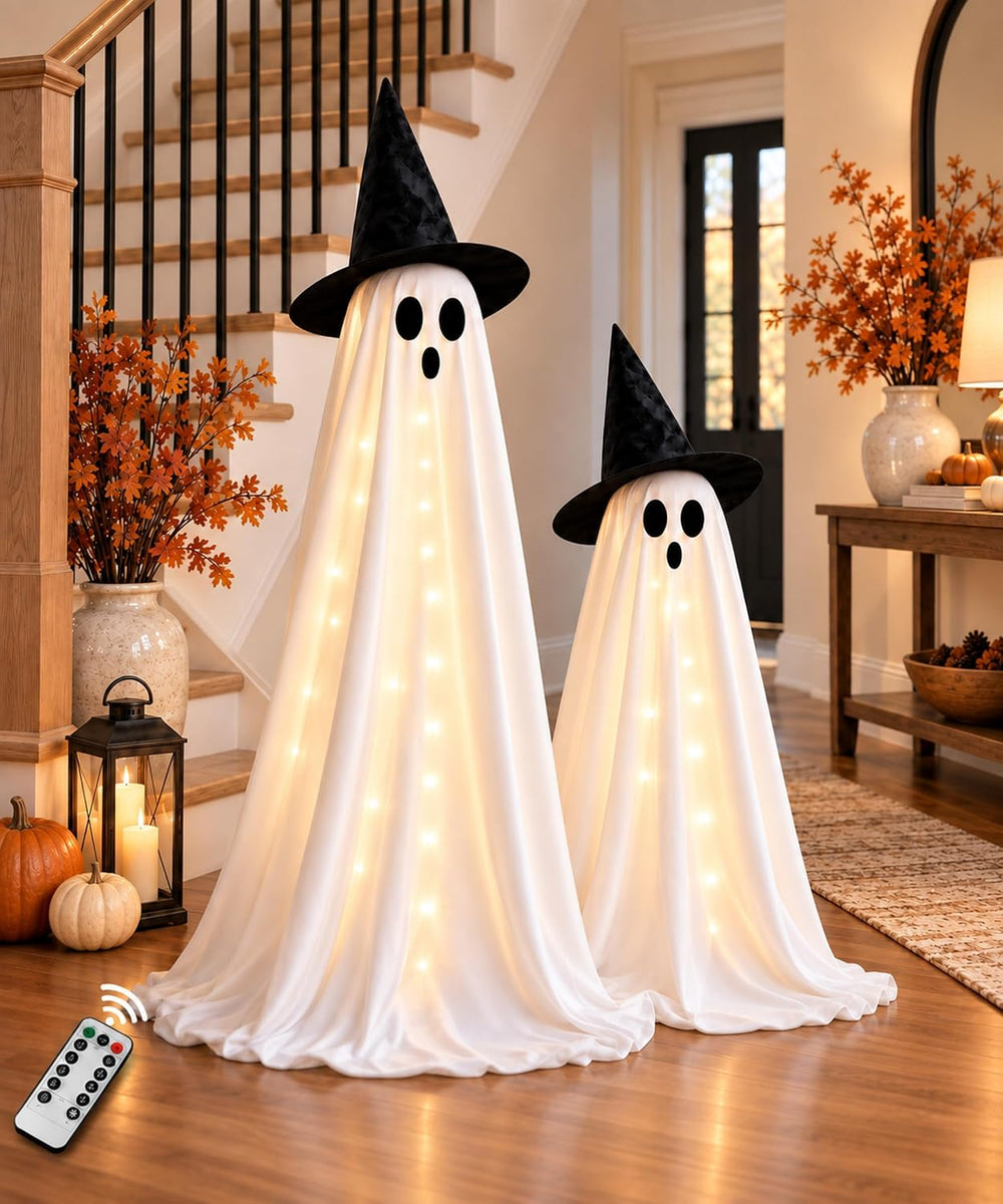 Halloween Ghost Decorations, 2 Pack 5ft Light up Ghosts Outdoor with Remote