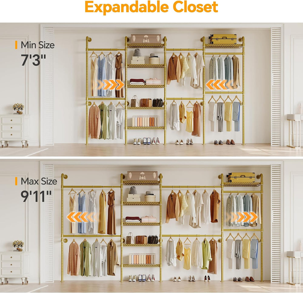 Higeego W4 Wall Mounted Clothes Rack, Industrial Pipe Clothing Rack, Gold