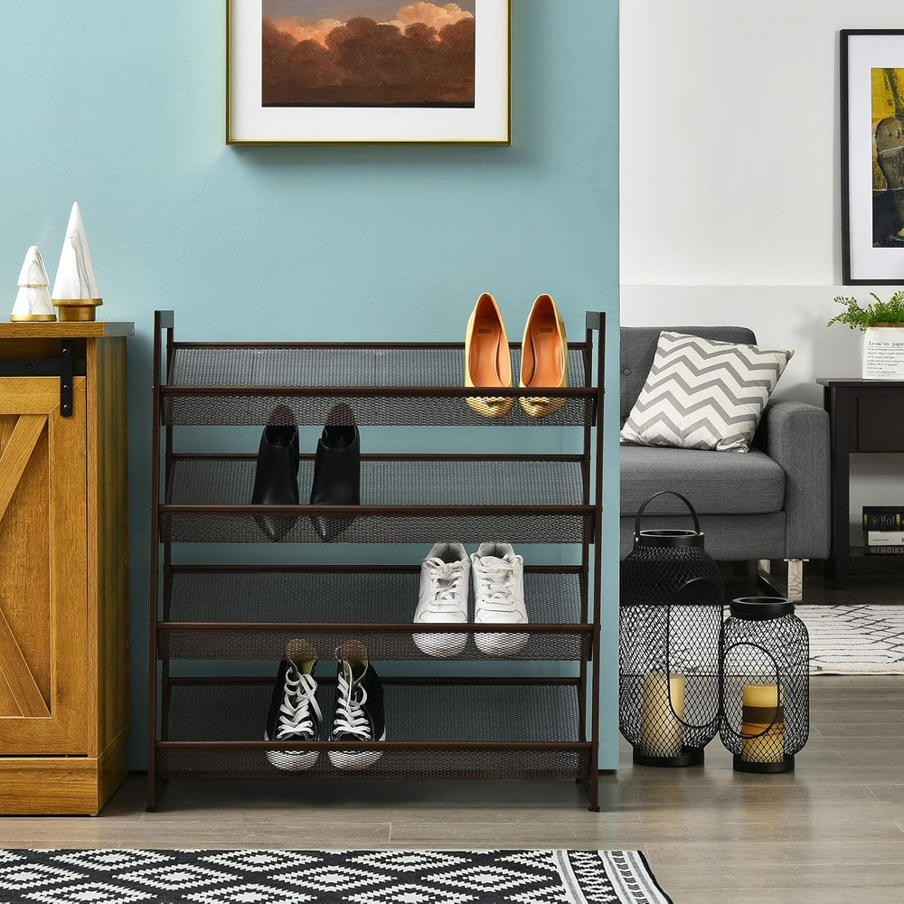 Tangkula Freestanding 4-Tier Metal Shoe Rack, Brown
