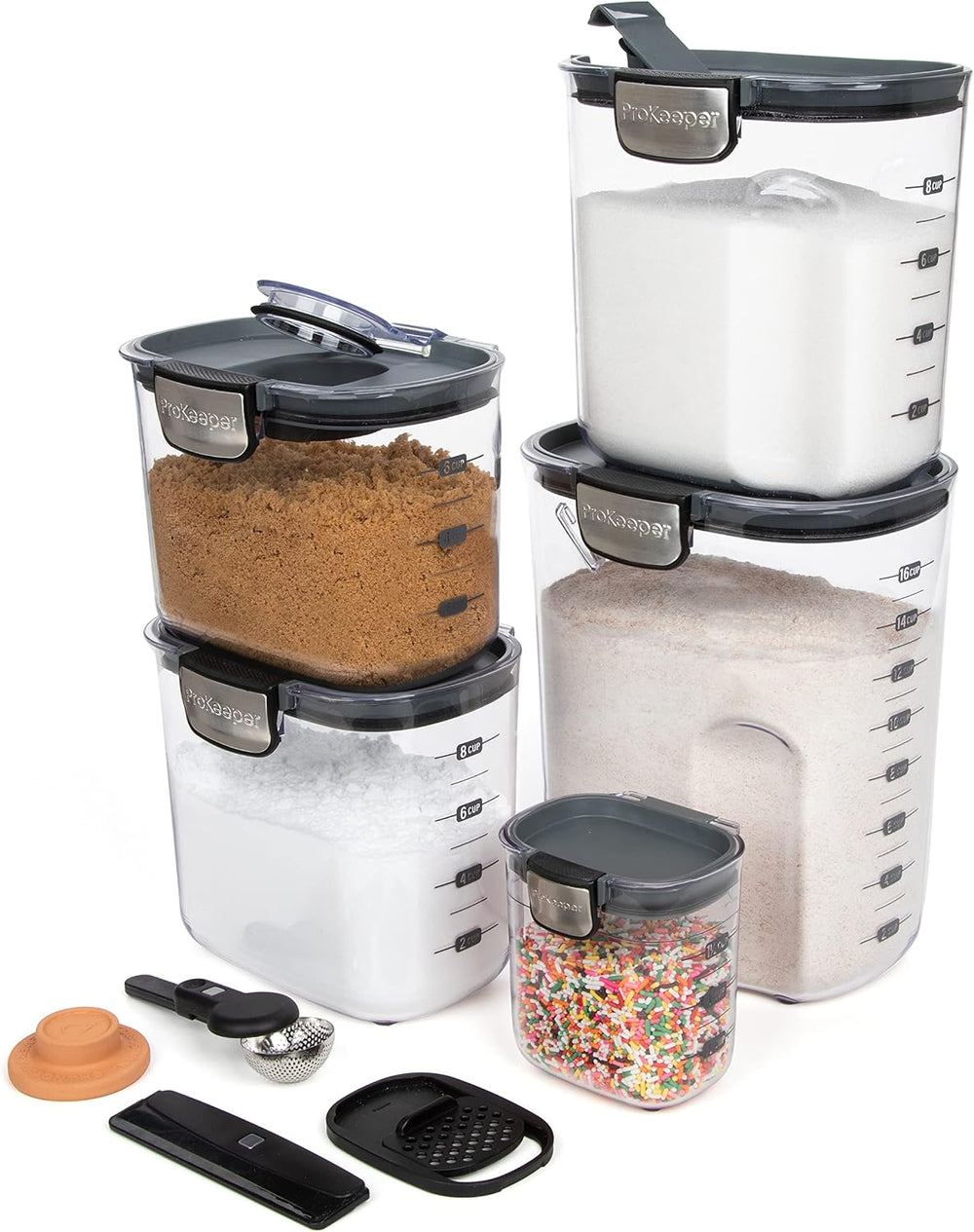 ProKeeper+ Airtight Food Storage Container Set – Clear Plastic Flour and Suga...