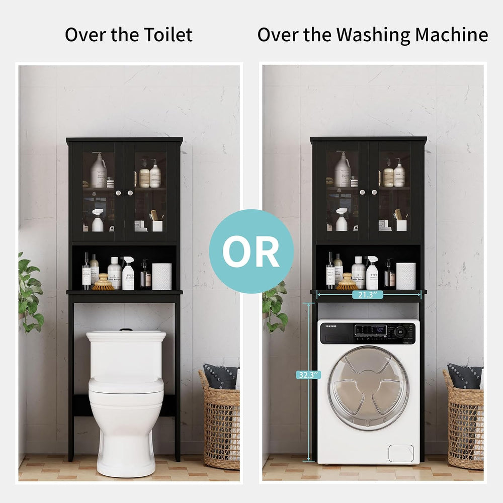 Shintenchi Over the Toilet Storage Cabinet, Bathroom Glass Door Black