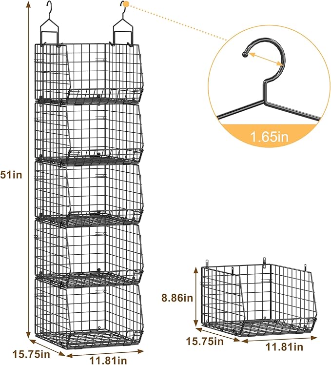 Deeper 4'' Design 5 Tier Foldable Hanging Closet Organizer and Storag...