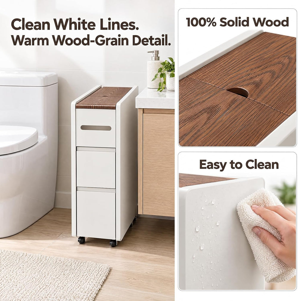 Solid Wood Bathroom Storage Cabinet with Drawers ,Flip-Top Storage, White