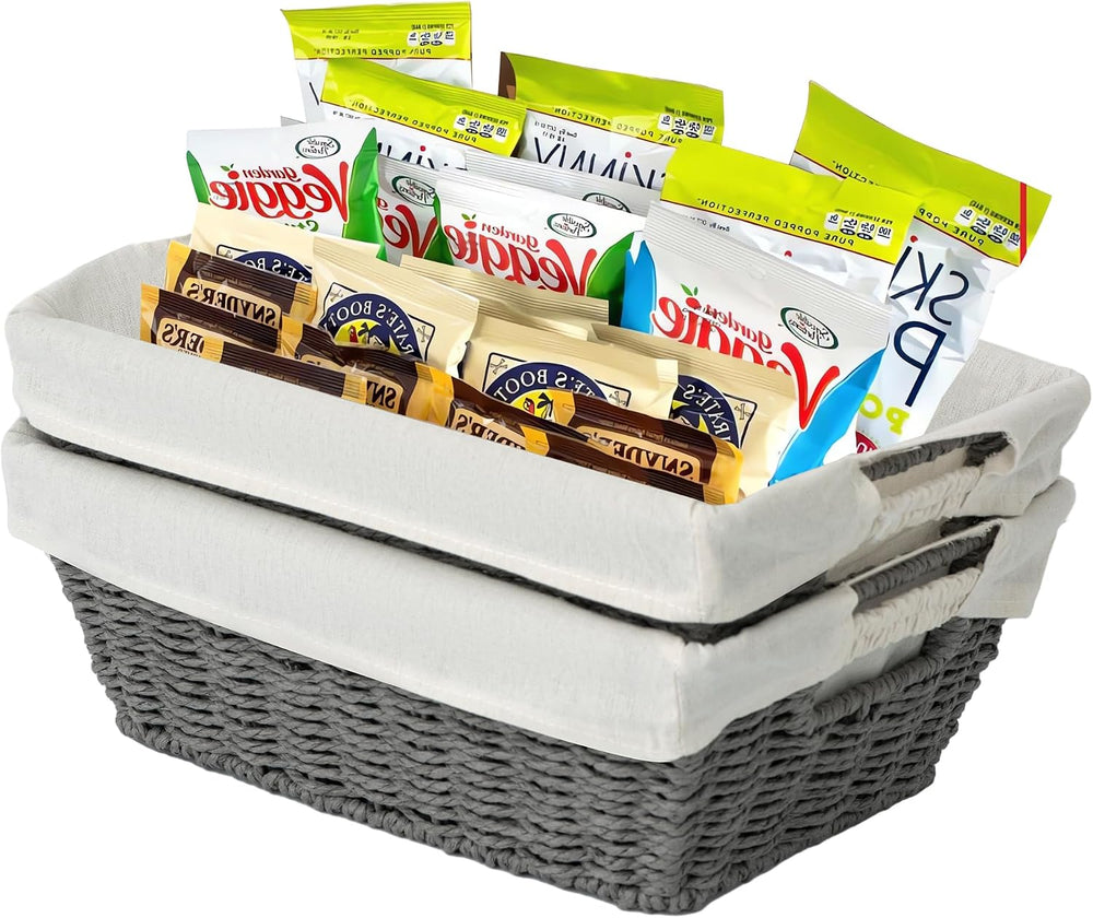 Round Wicker Storage Baskets with Liners and Handles, 2 Pack, Grey