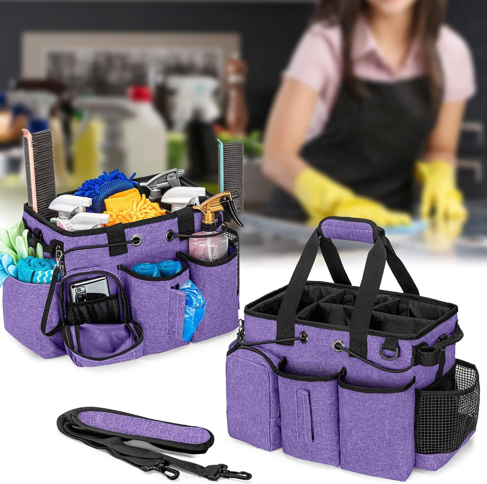 LoDrid Large Wearable Cleaning Caddy Bag with Detachable Divider, Purple