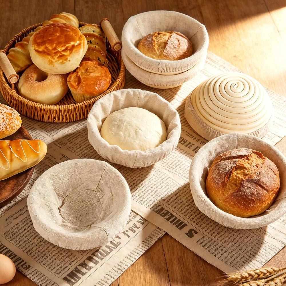5 Inch Banneton Bread Proofing Basket Set of 12 with Linen Liner Cloth Mini B...