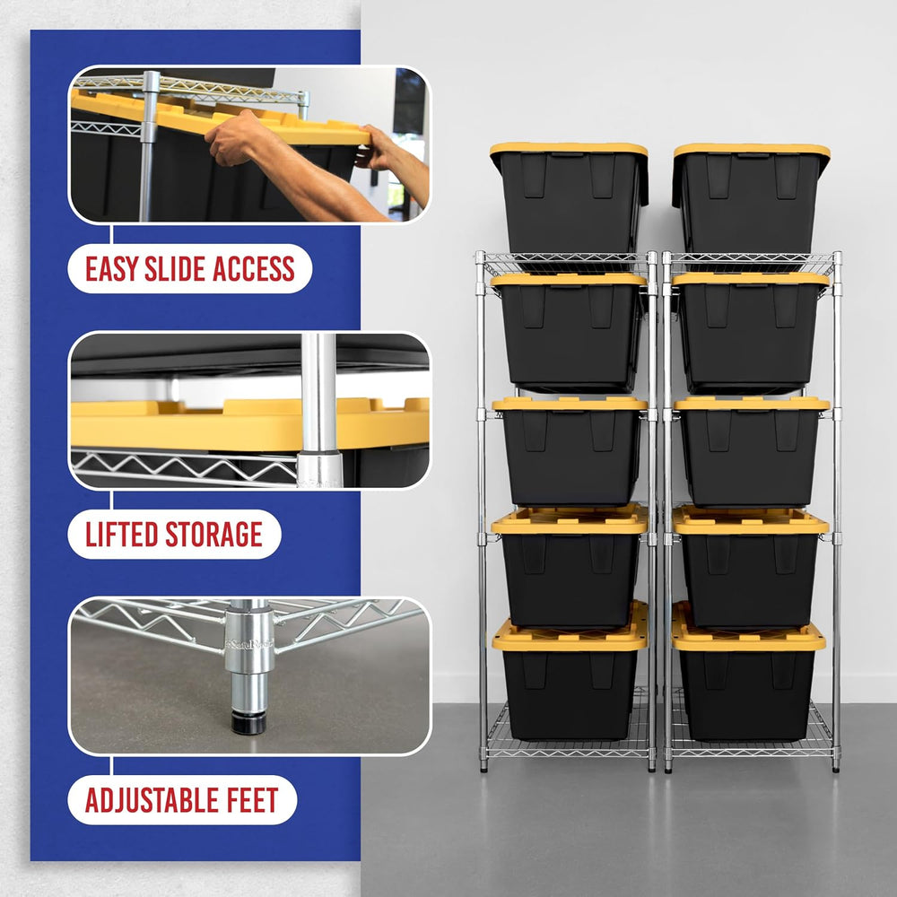 SafeRacks 27 Gallon Tote Storage Rack 2-Pack, 5-Tier NSF Bin Shelf, Silver