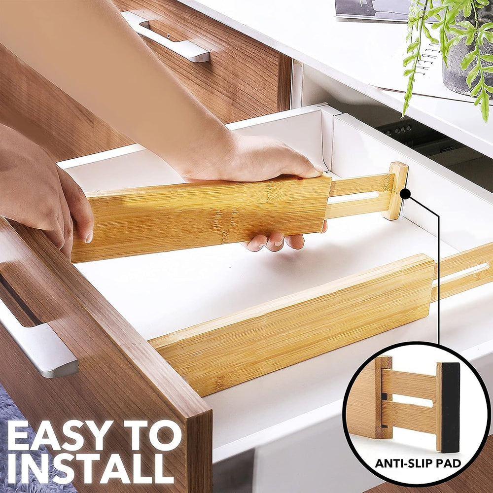 SpaceAid Bamboo Drawer Dividers with Labels, Kitchen Adjustable Drawer Organi...