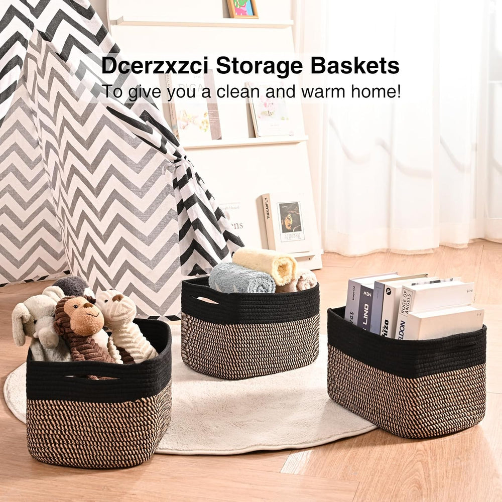 Storage Baskets Bins for Organizing 12.7×9.1×7.9 Black & Jute