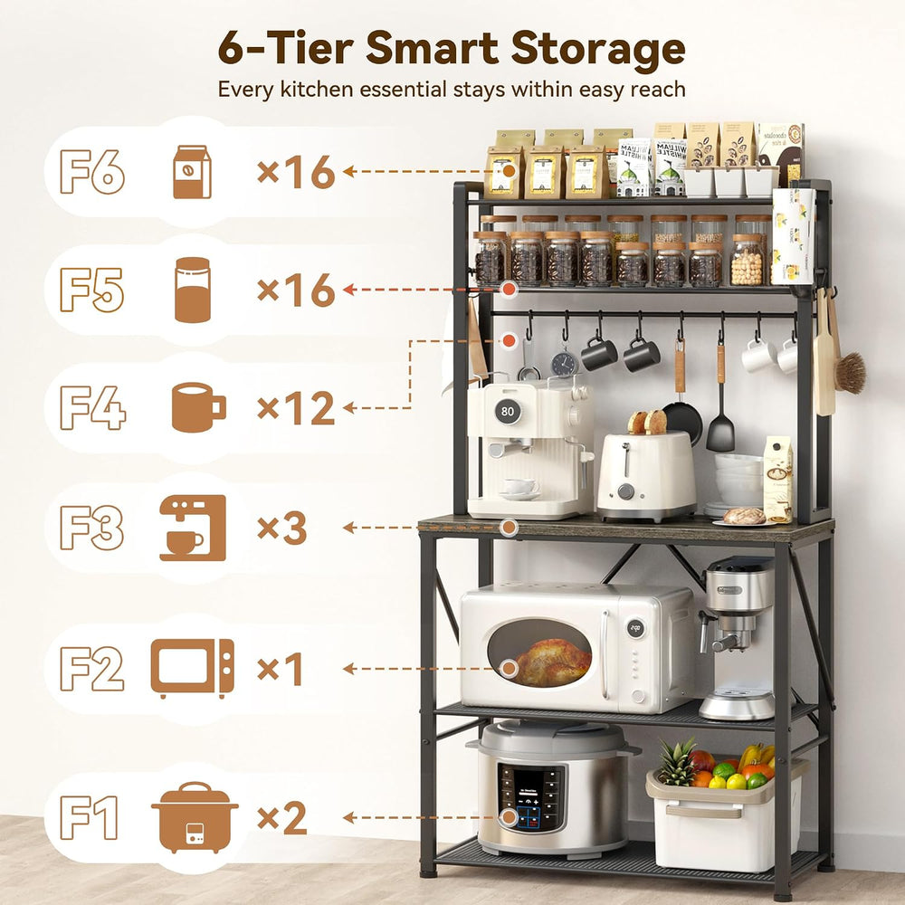 YASONIC Coffee Bar, Bakers Rack with Storage, 25.6 Inches Microwave Stand, 5 ...