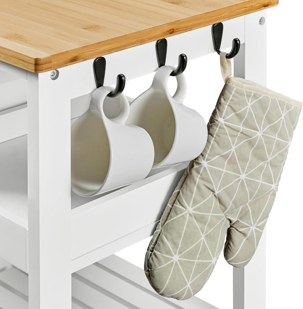 Yaheetech Kitchen Island Cart on Wheels with 3 Drawers and 3 Shelves, White